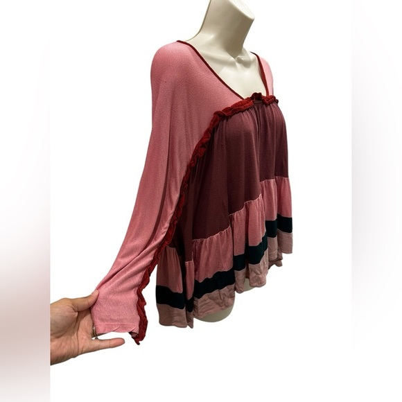Meadow Rue Anthropologie Mina Colour Block Ruffle Top, Pink-***READ*** - Picture 8 of 9